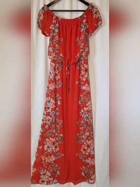 City Studio Juniors' Off-the-Shoulder Red Floral Maxi Dress Size Small